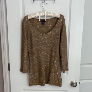 Max Edition Women's Shimmering Tan V-Neck Sweater